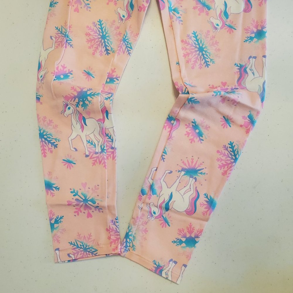 FabKIDS Girls Pink Unicorn Snowflake Leggings - Picture 3 of 8